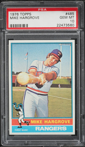 1976 Topps BB Card #485 Mike Hargrove Texas Rangers PSA 10 GEM MINT (MGD2)