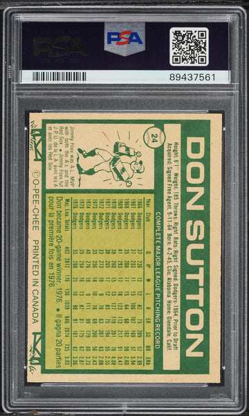1977 O-Pee-Chee BB Card # 24 Don Sutton Los Angeles Dodgers HOF PSA 9 MINT (MGD2)