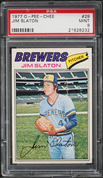 1977 O-Pee-Chee BB Card # 29 Jim Slaton Milwaukee Brewers HOF PSA 9 MINT (MGD2)