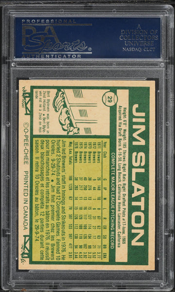 1977 O-Pee-Chee BB Card # 29 Jim Slaton Milwaukee Brewers HOF PSA 9 MINT (MGD2)