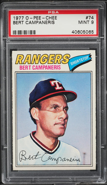 1977 O-Pee-Chee BB Card # 74 Bert Campaneris Texas Rangers PSA 9 MINT (MGD2)