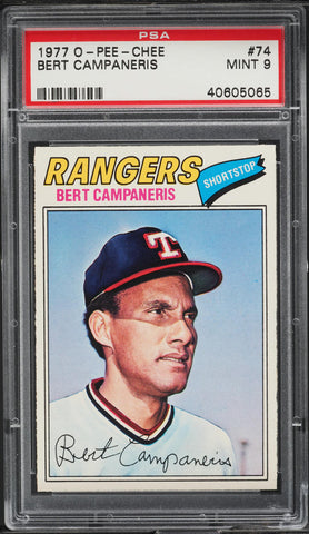 1977 O-Pee-Chee BB Card # 74 Bert Campaneris Texas Rangers PSA 9 MINT (MGD2)