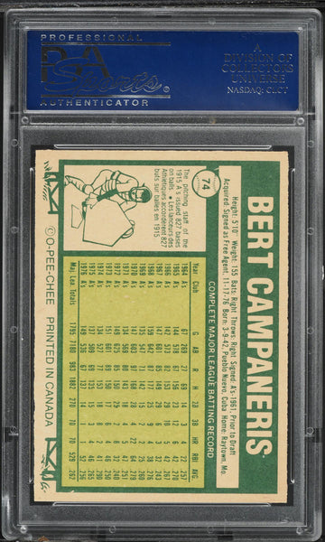 1977 O-Pee-Chee BB Card # 74 Bert Campaneris Texas Rangers PSA 9 MINT (MGD2)