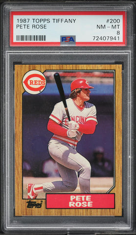 1987 Topps Tiffany BB Card #200 Pete Rose Cincinnati Reds PSA 8 NM-MT (MGD2)