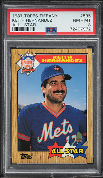 1987 Topps Tiffany BB Card #595 Keith Hernandez Mets HOF ALL-STAR PSA 8 NM-MT (MGD2)