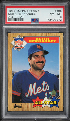 1987 Topps Tiffany BB Card #595 Keith Hernandez Mets HOF ALL-STAR PSA 8 NM-MT (MGD2)