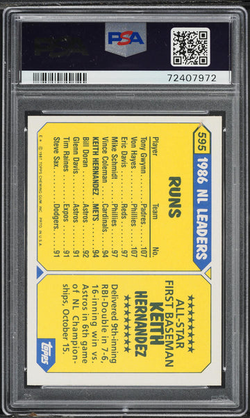 1987 Topps Tiffany BB Card #595 Keith Hernandez Mets HOF ALL-STAR PSA 8 NM-MT (MGD2)