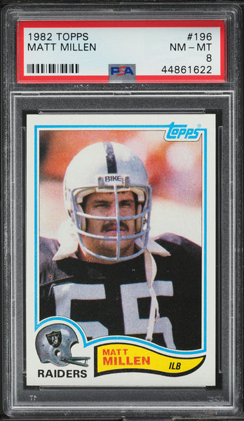 1982 Topps FB Card #196 Matt Millen Oakland Raiders ROOKIE RC PSA 8 NM-MT (MGD2)