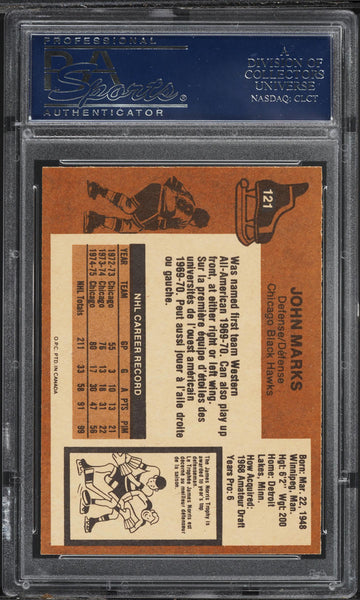 1975 O-Pee-Chee Hockey Card #121 John Marks Chicago Blackhawks PSA 8 NM-MT (MGD2)