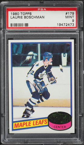 1980 Topps Hockey Card #179 Laurie Boschman Maple Leafs ROOKIE RC PSA 9 MINT (MGD2)
