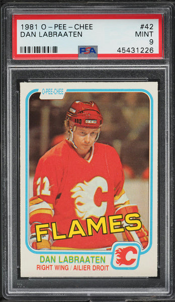 1981 O-Pee-Chee Hockey Card # 42 Dan Labraaten Calgary Flames PSA 9 MINT (MGD2)