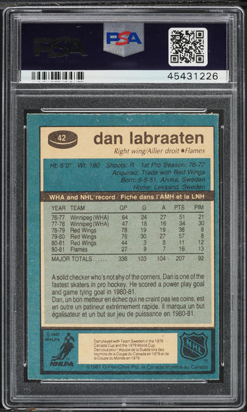 1981 O-Pee-Chee Hockey Card # 42 Dan Labraaten Calgary Flames PSA 9 MINT (MGD2)