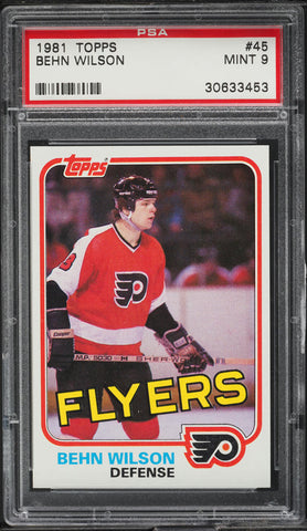 1981 Topps Hockey Card # 45 Behn Wilson Philadelphia Flyers PSA 9 MINT (MGD2)