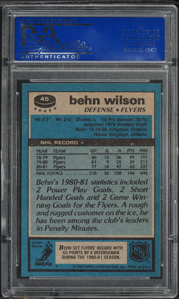 1981 Topps Hockey Card # 45 Behn Wilson Philadelphia Flyers PSA 9 MINT (MGD2)