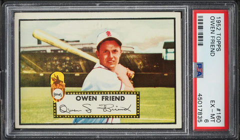 1952 Topps BB Card #160 Owen Friend St. Louis Browns PSA 6 EXMT (MGD2)