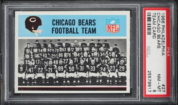 1966 Philadelphia FB Card # 27 Chicago Bears TEAM CARD PSA 8 NM-MT (MGD2)