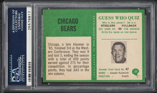 1966 Philadelphia FB Card # 27 Chicago Bears TEAM CARD PSA 8 NM-MT (MGD2)