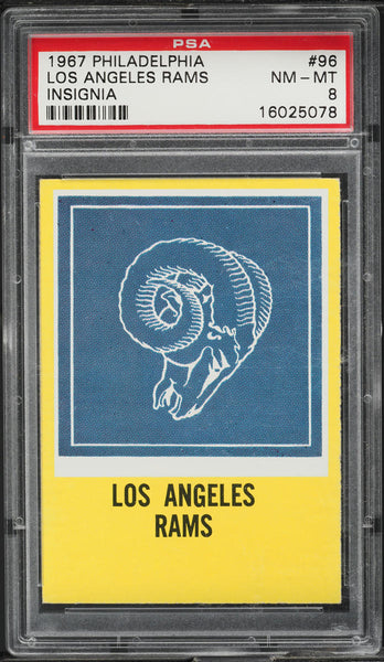 1967 Philadelphia FB Card # 96 Los Angeles Rams INSIGNIA PSA 8 NM-MT (MGD2)