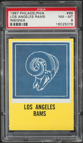 1967 Philadelphia FB Card # 96 Los Angeles Rams INSIGNIA PSA 8 NM-MT (MGD2)