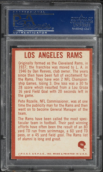 1967 Philadelphia FB Card # 96 Los Angeles Rams INSIGNIA PSA 8 NM-MT (MGD2)