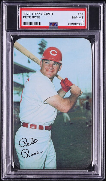 1970 Topps Super BB Card # 34 Pete Rose Cincinnati Reds HOF PSA 8 NM-MT (MGD2)