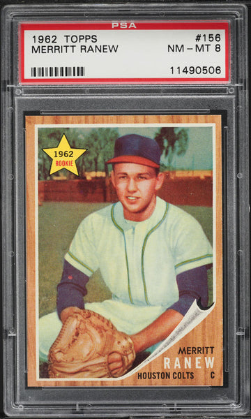 1962 Topps BB Card #156 Merritt Ranew Houston Colt .45s ROOKIE RC PSA 8 NM-MT (MGD2)