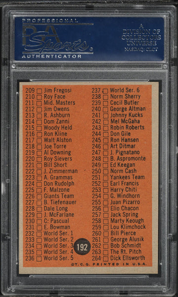1962 Topps BB Card #192 Checklist 177-264 PSA 8 NM-MT (MGD2)