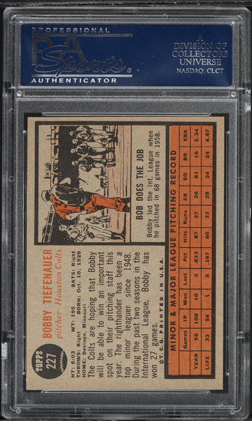 1962 Topps BB Card #227 Bobby Tiefenauer Houston Colt .45s PSA 8 NM-MT (MGD2)