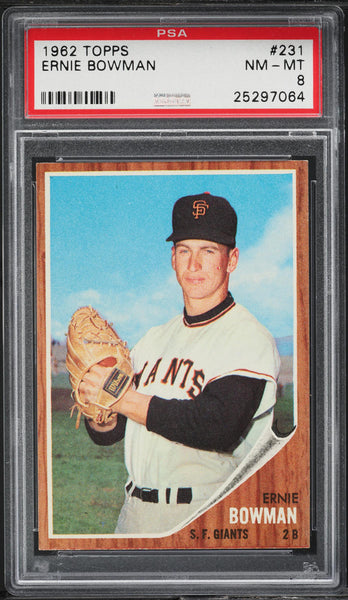 1962 Topps BB Card #231 Ernie Bowman San Francisco Giants ROOKIE RC PSA 8 (MGD2)