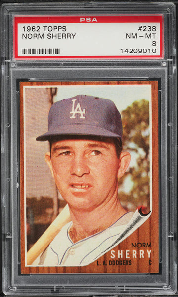 1962 Topps BB Card #238 Norm Sherry Los Angeles Dodgers PSA 8 NM-MT (MGD2)