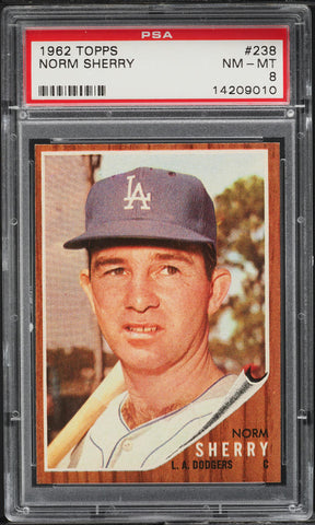 1962 Topps BB Card #238 Norm Sherry Los Angeles Dodgers PSA 8 NM-MT (MGD2)