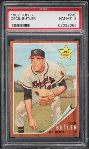 1962 Topps BB Card #239 Cecil Butler Milwaukee Braves ROOKIE RC PSA 8 NM-MT (MGD2)