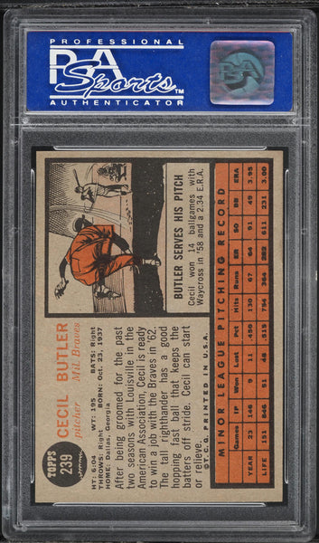 1962 Topps BB Card #239 Cecil Butler Milwaukee Braves ROOKIE RC PSA 8 NM-MT (MGD2)