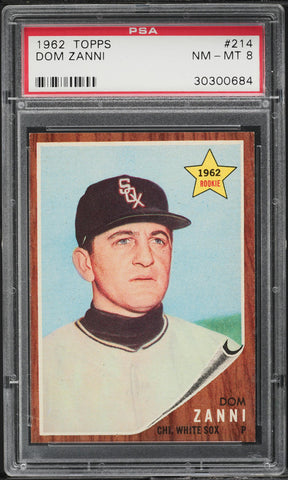 1962 Topps BB Card #214 Dom Zanni Chicago White Sox ROOKIE STARS PSA 8 NM-MT (MGD2)