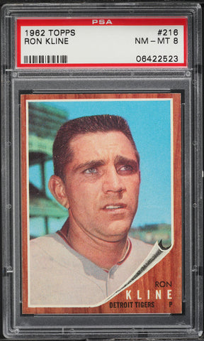 1962 Topps BB Card #216 Ron Kline Detroit Tigers PSA 8 NM-MT (MGD2)