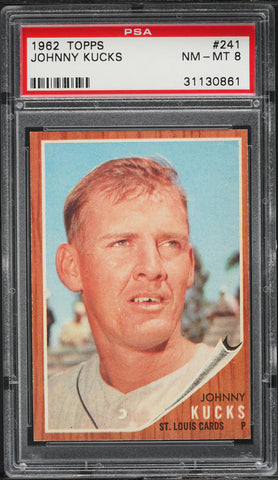 1962 Topps BB Card #241 Johnny Kucks St. Louis Cardinals PSA 8 NM-MT (MGD2)