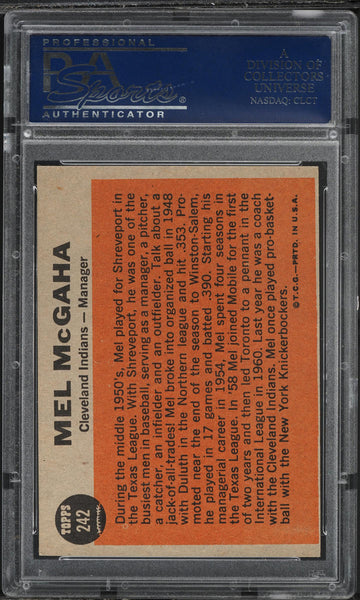 1962 Topps BB Card #242 Mel McGaha Cleveland Indians PSA 8 NM-MT (MGD2)