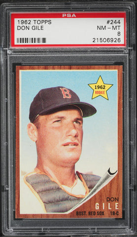 1962 Topps BB Card #244 Don Gile Boston Red Sox ROOKIE RC PSA 8 NM-MT (MGD2)