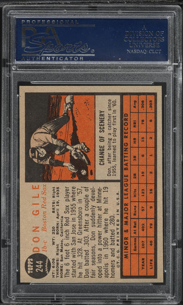 1962 Topps BB Card #244 Don Gile Boston Red Sox ROOKIE RC PSA 8 NM-MT (MGD2)