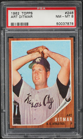 1962 Topps BB Card #246 Art Ditmar Kansas City Athletics PSA 8 NM-MT (MGD2)