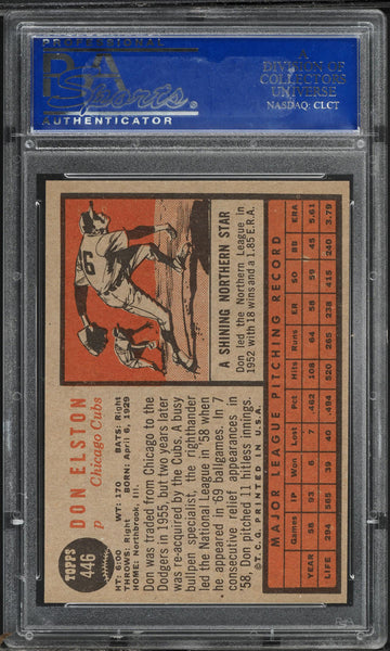 1962 Topps BB Card #446 Don Elston Chicago Cubs PSA 8 NM-MT (MGD2)