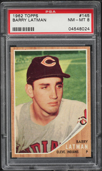 1962 Topps BB Card #145 Barry Latman Cleveland Indians PSA 8 NM-MT (MGD2)