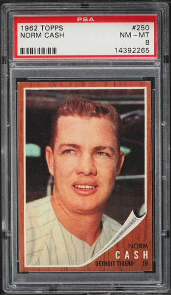 1962 Topps BB Card #250 Norm Cash Detroit Tigers PSA 8 NM-MT (MGD2)