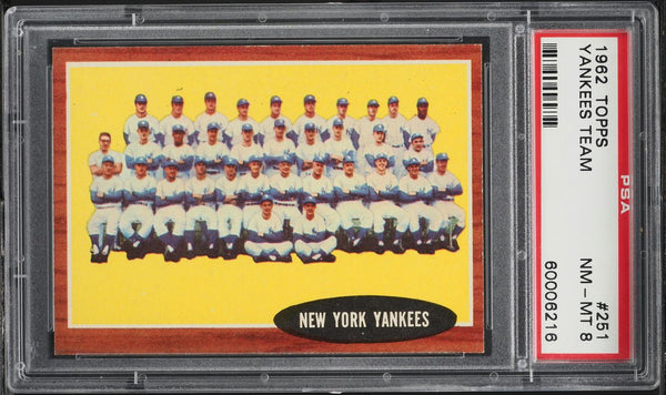 1962 Topps BB Card #251 New York Yankees TEAM CARD PSA 8 NM-MT (MGD2)