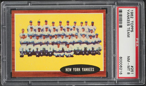 1962 Topps BB Card #251 New York Yankees TEAM CARD PSA 8 NM-MT (MGD2)