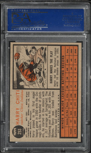 1962 Topps BB Card #253 Harry Chiti Cleveland Indians PSA 8 NM-MT (MGD2)