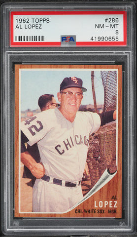 1962 Topps BB Card #286 AL Lopez Chicago White Sox HOF MGR PSA 8 NM-MT (MGD2)
