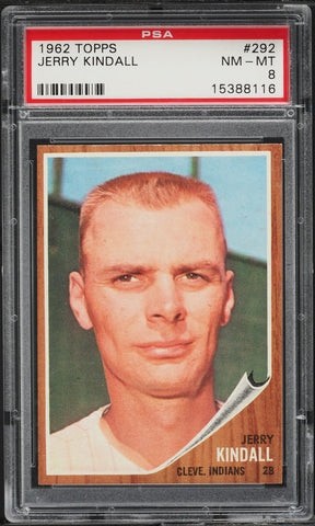 1962 Topps BB Card #292 Jerry Kindall Cleveland Indians HOF PSA 8 NM-MT (MGD2)