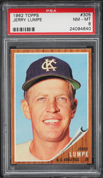 1962 Topps BB Card #305 Jerry Lumpe Kansas City Athletics PSA 8 NM-MT (MGD2)