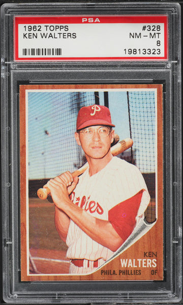 1962 Topps BB Card #328 Ken Walters Philadelphia Pillies PSA 8 NM-MT (MGD2)